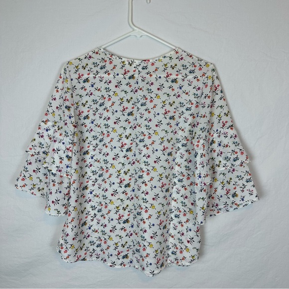 Gap White Floral Blouse with mid length ruffle sleeves Size XS - Picture 5 of 7